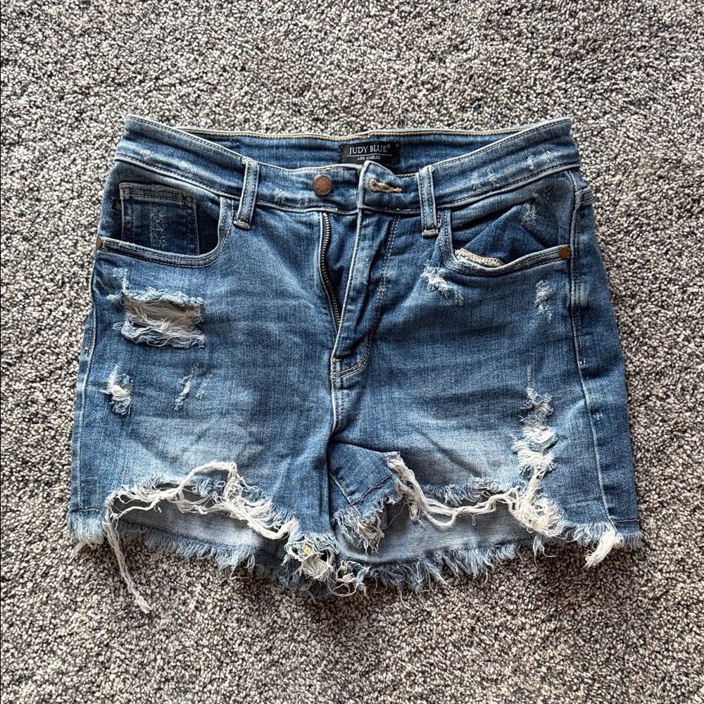 Judy Blue Ripped High-Rise Denim Shorts - Light Blue Wash